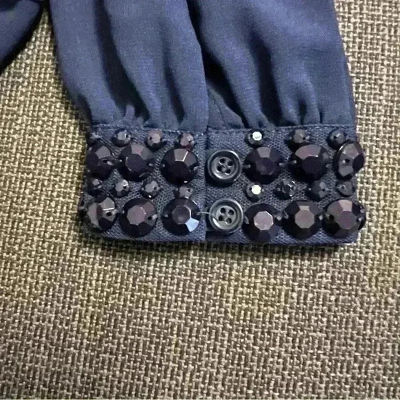 FOREVER 21 Vintage Sheer Navy Blouse, Beaded Trim, Button Front, Size L, NWT - Picture 5 of 8